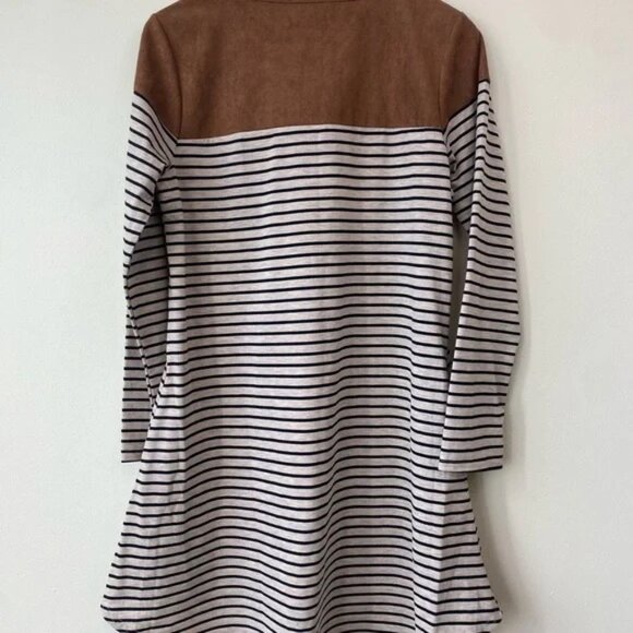 Altar'd State Stretch Cotton Striped Dress with Brown Faux Suede Accents - Picture 5 of 6